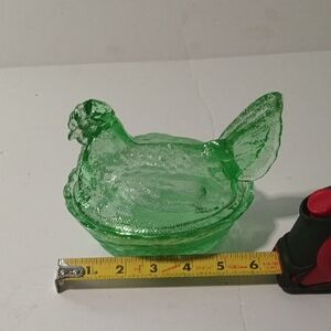 Vintage Style Green Glass Hen On Nest 6 Inches Long